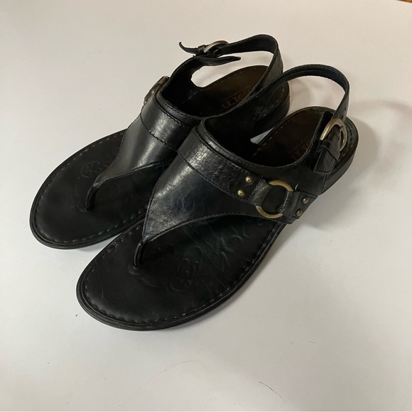 Born Shoes - Born Black Leather Thong Sandals (6 US, 36.5)